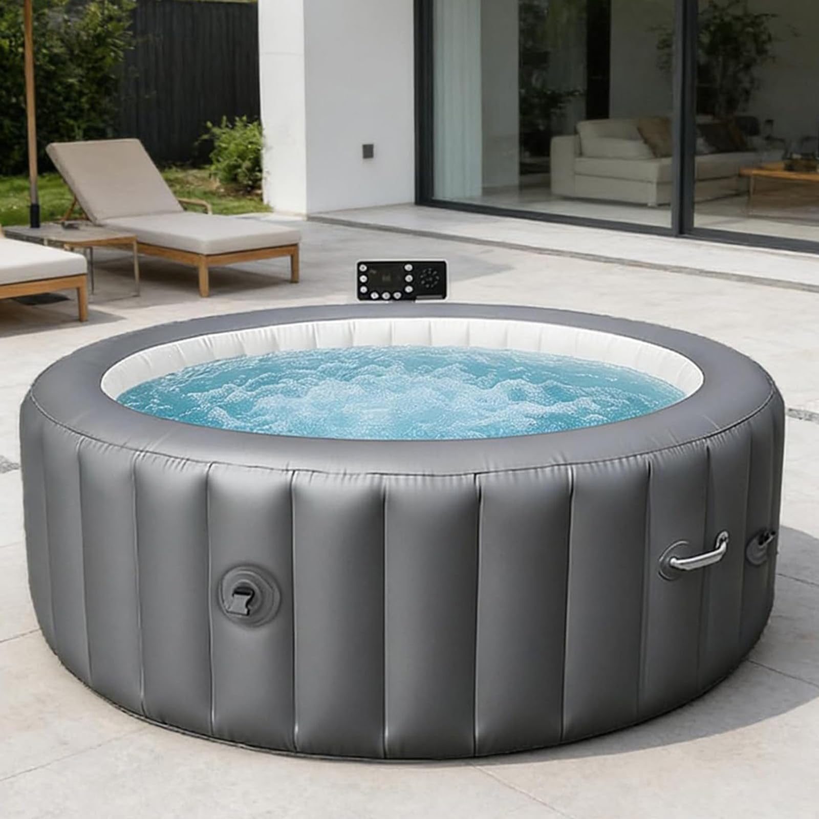 DDZJTPP Portable Inflatable Hot Tub Spa 2-6 Person,Blow Up Hot Tub with 180 Bubble Jets,104°F Heating,6-Color LED Lights,Puncture-Resistant Above Ground Spa Pool for Patio Yard Outside 72x28in