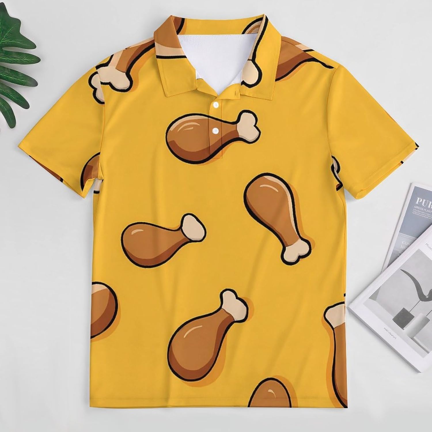 Cartoon Chicken Drumstick Golf Polo Shirts for Men Casual T Shirts 5X-Large