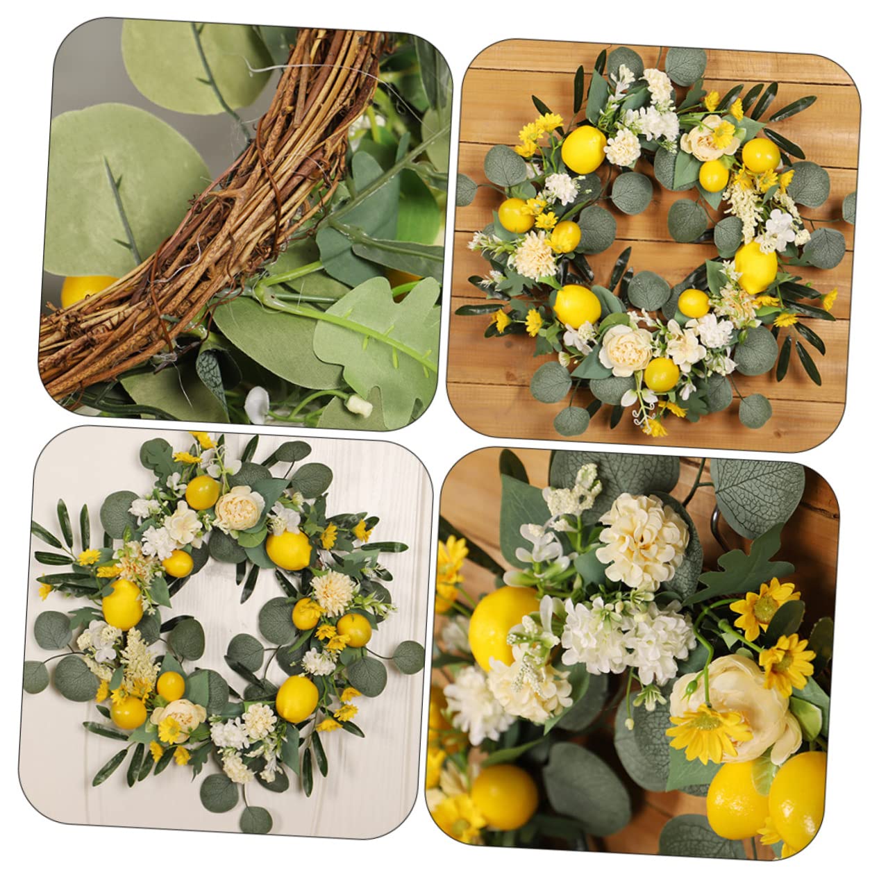 Sommerlicher Zitronenkranz Türkranz aus Seidenblumen, 1 Stück