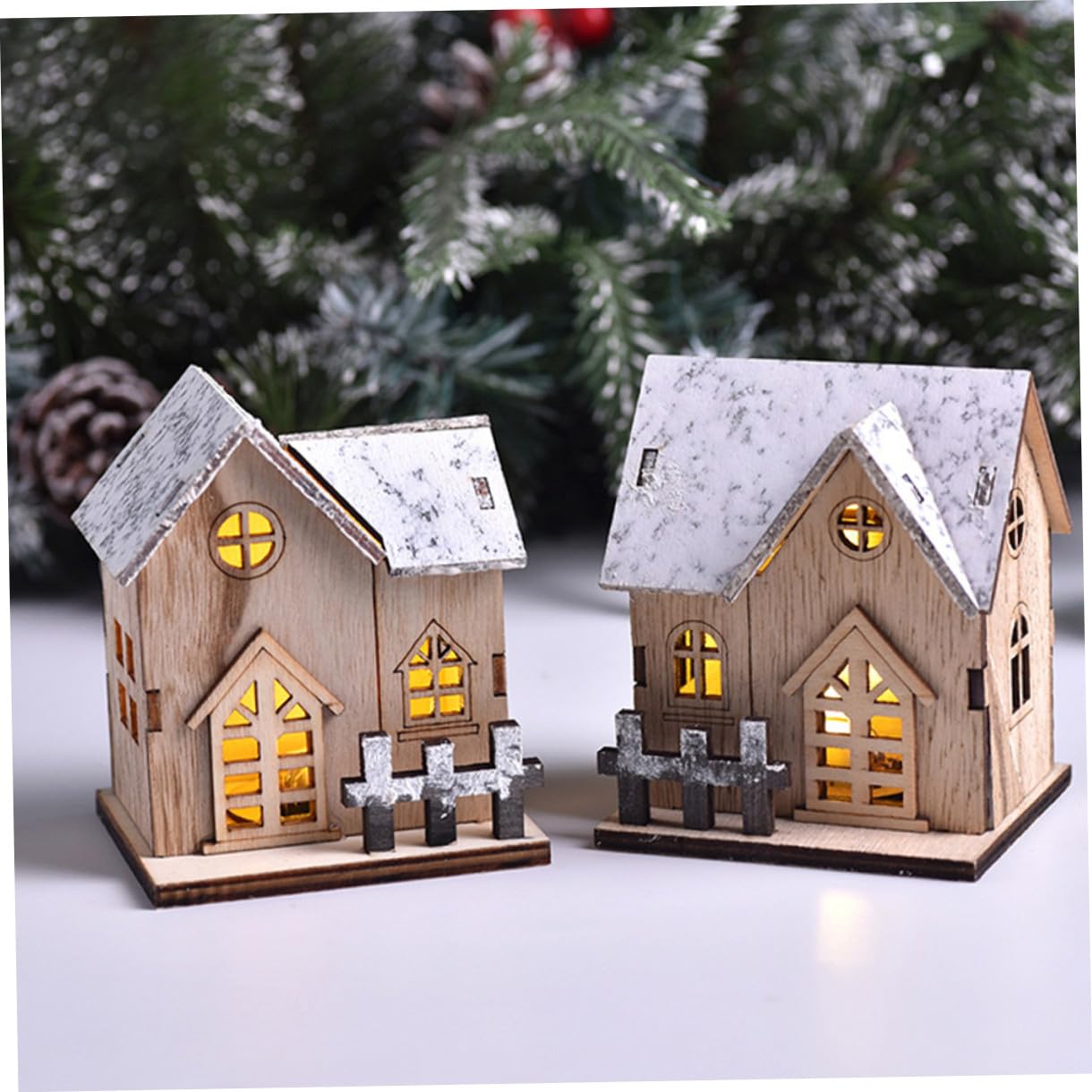 KOMBIUDA 3pezzi Case Natalizie in Legno Luminose Con Base Stabile Decorazioni Da Tavolo Per Festa Di Natale Atmosfera Festiva