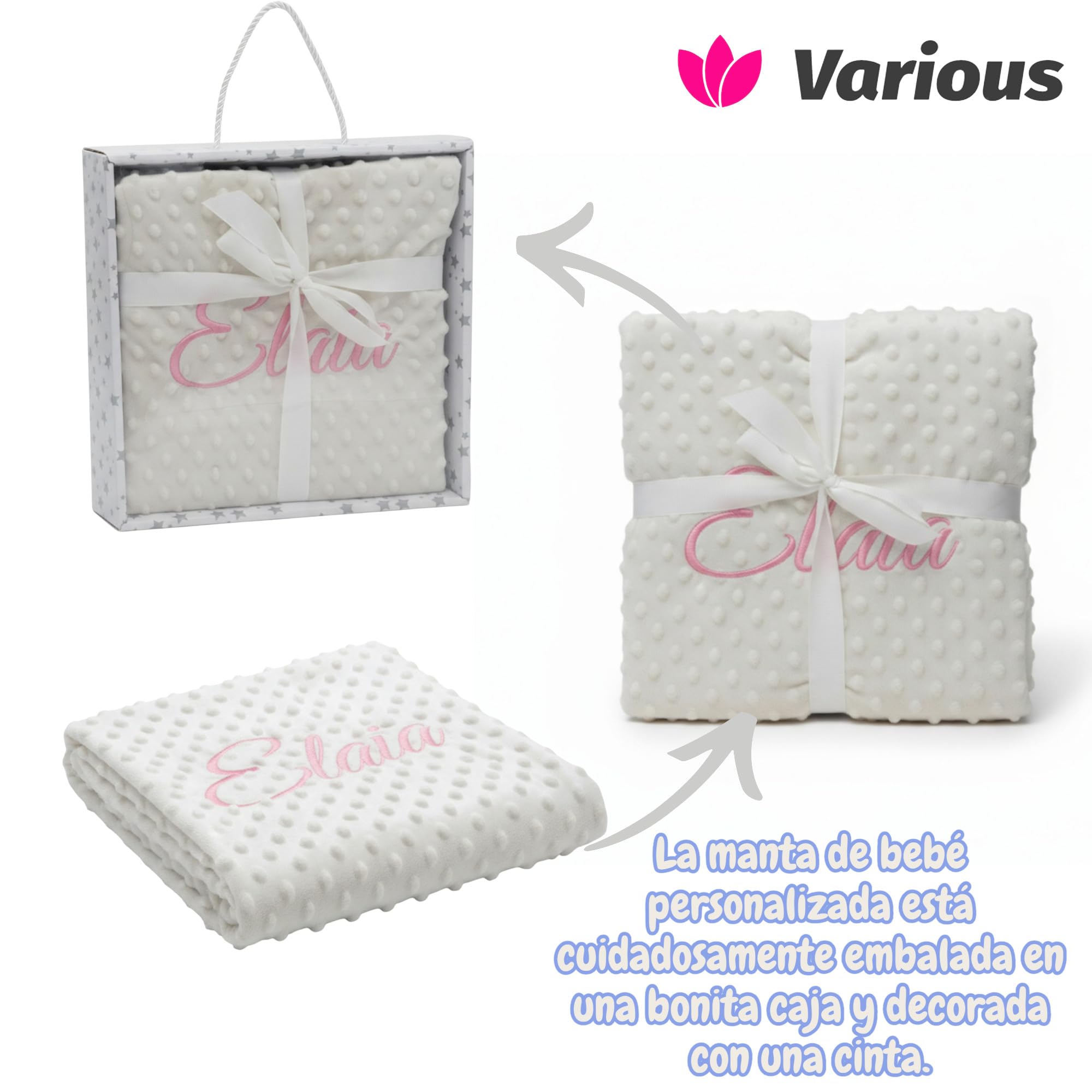 various Manta de Bebe Personalizado con su Nombre Bordado, Manta de copito (Beige)