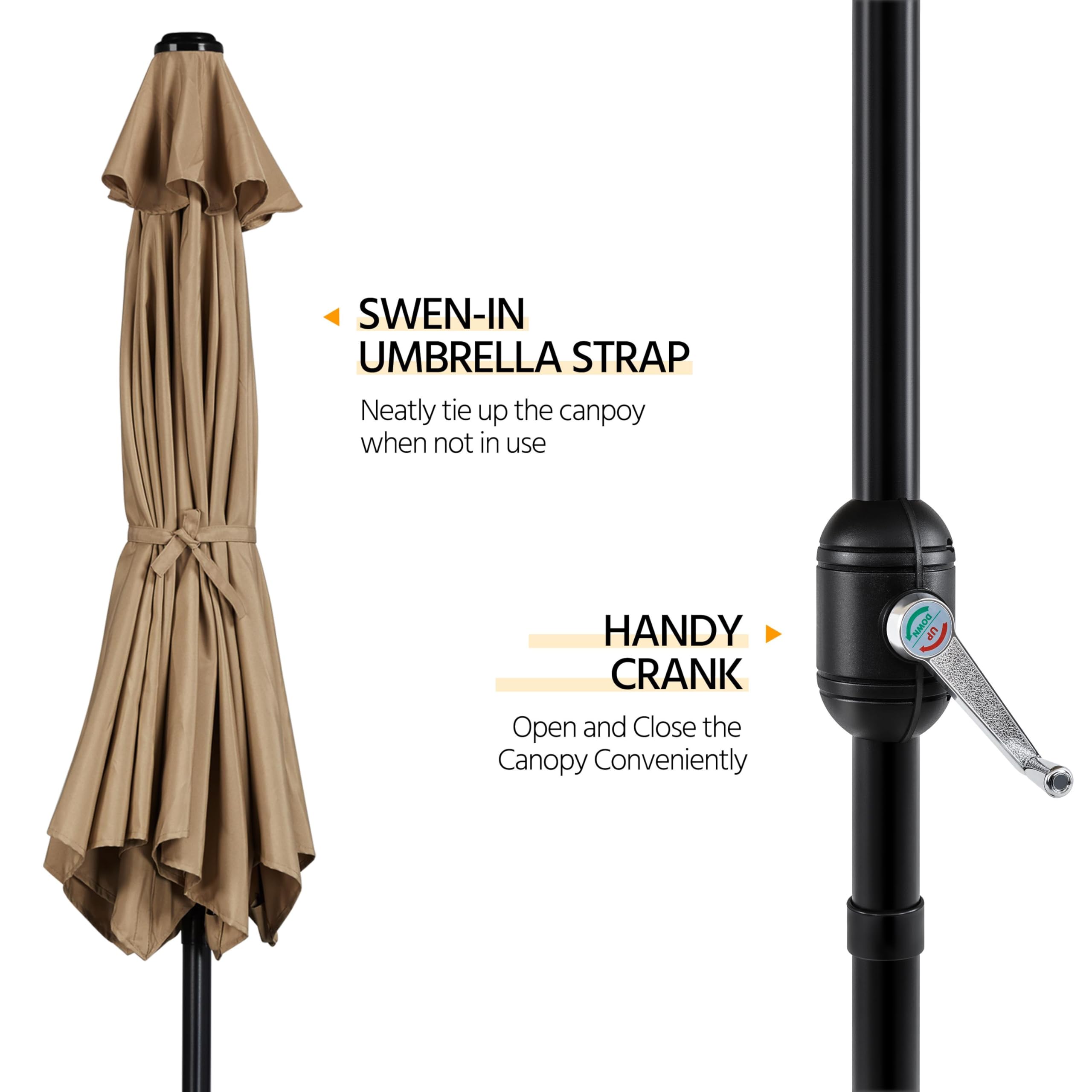 Sombrilla de patio, sombrilla de mesa para exteriores de 9 pies con varillas resistentes, botón de inclinación y manivela para piscina, patio, jardín, terraza 7