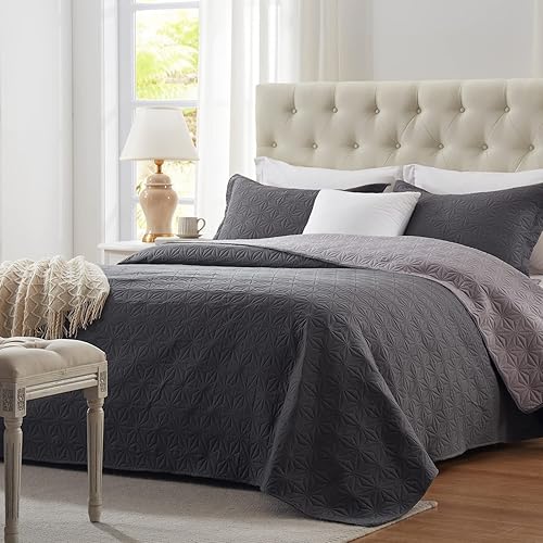 NexHome Juego de edredón de tamaño King, colchas ligeras, de microfibra suave, reversible, acolchado, color azul bebé, estilo moderno, patrón de