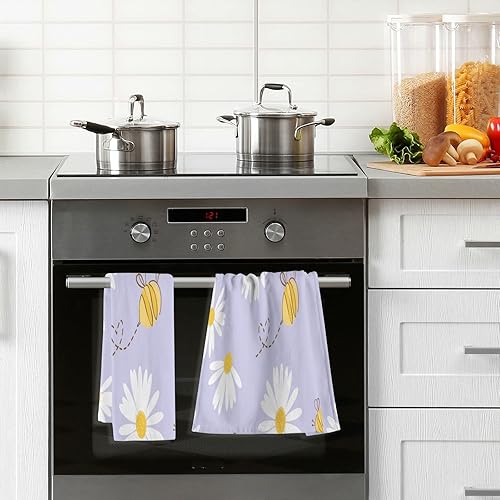 Miniatura 5 de Purple Daisies - Juego de 2 toallas de mano, altamente absorbentes, suaves, decorativas, de algodón, para cocina y baño, 16 x 28 pulgadas