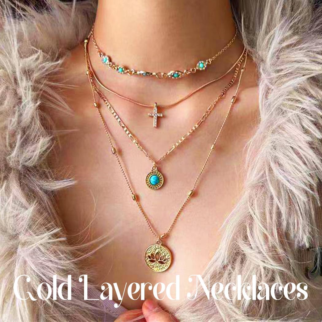 Gold Layered Necklaces for Women Boho Long Turquoise Necklace Multilayer Necklace Coin Pendant Necklaces Jewelry - Image 5
