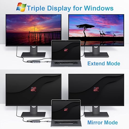 Miniatura 6 de LIONWEI Estación de acoplamiento USB 3.0 a HDMI dual para Windows y macOS, adaptador USB C 2 divisor de monitor para MacBook