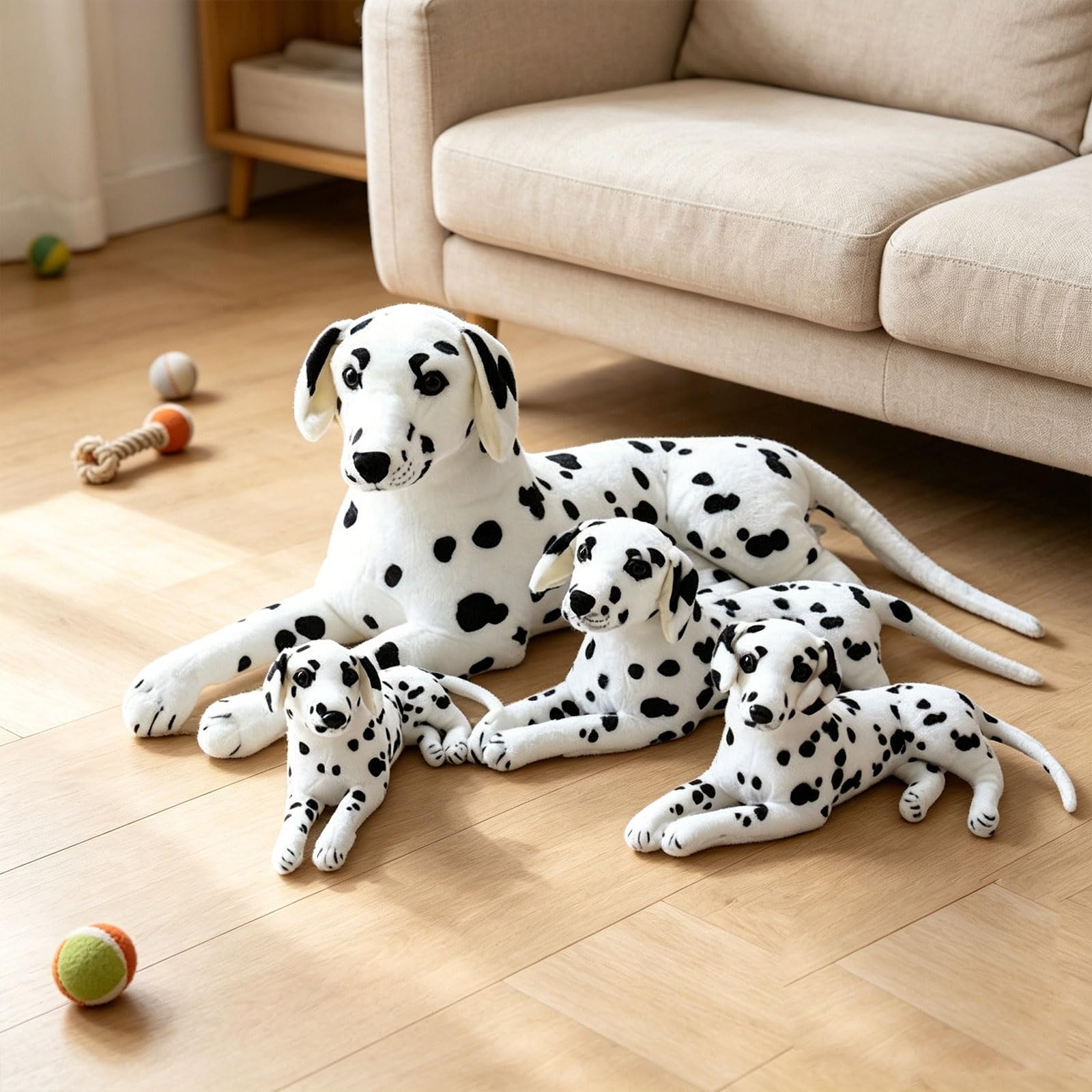 Dalmatiner Plüschtier, liegende Form in Mehreren Größen, realistischer gefleckter Hund Stofftier,Das Kuscheltier für Kinder und Erwachsene, als Geschenk und Wohnzimmerdekoration (75 cm)