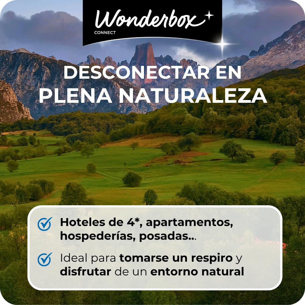 WONDERBOX – Cofre Regalo Escapada de desconexión - 1 Noche para 2 Personas - Escapada para Parejas - Regalar experiencias - Hoteles en Plena Naturaleza para desconectar y Descubrir España