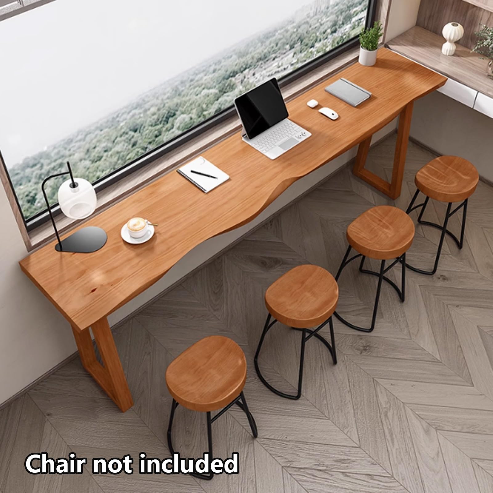 Table de bar industrielle avec cadre en bois massif robuste, hauteur de comptoir étroite, longue, pub, bistrot, pour cuisine, salle à manger, bureau, bureau rustique facile à nettoyer