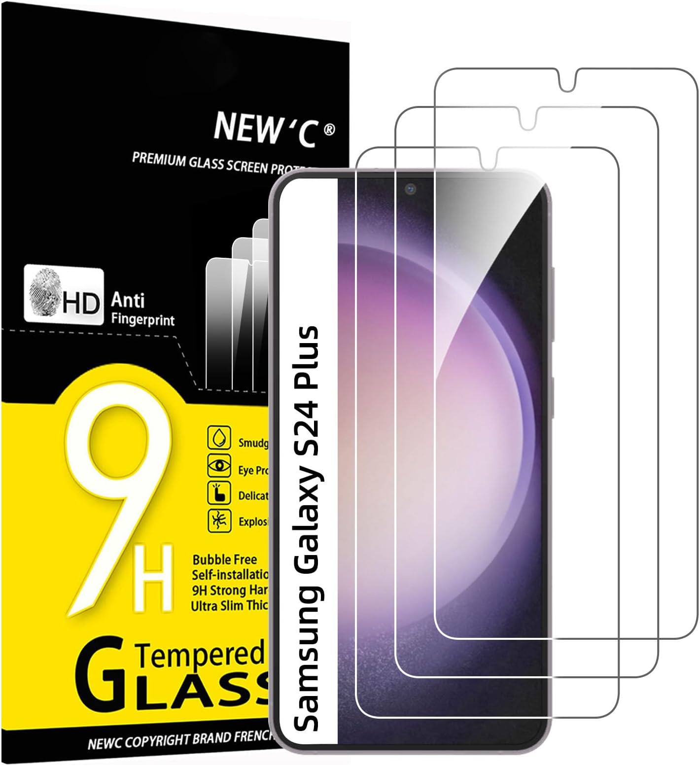 NEW'C 3 Pack Designed for Samsung Galaxy S24 Plus / S24+ 5G Screen Protector Tempered Glass,Case Friendly Ultra Resistant