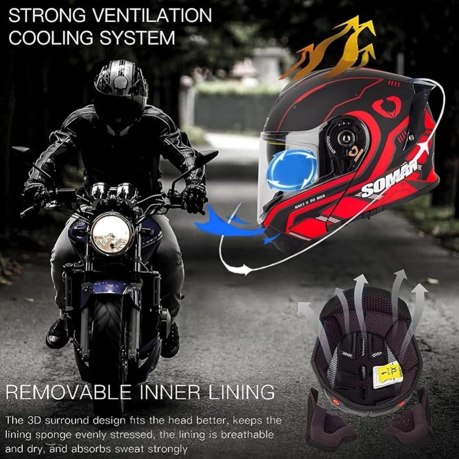 Kask szczękowy na motocykl, modułowy kask motocyklowy z podwójnym wizjerem, kask wyścigowy, z certyfikatem ECE, dla kobiet i mężczyzn, D, XL = 61 ~ 62 cm