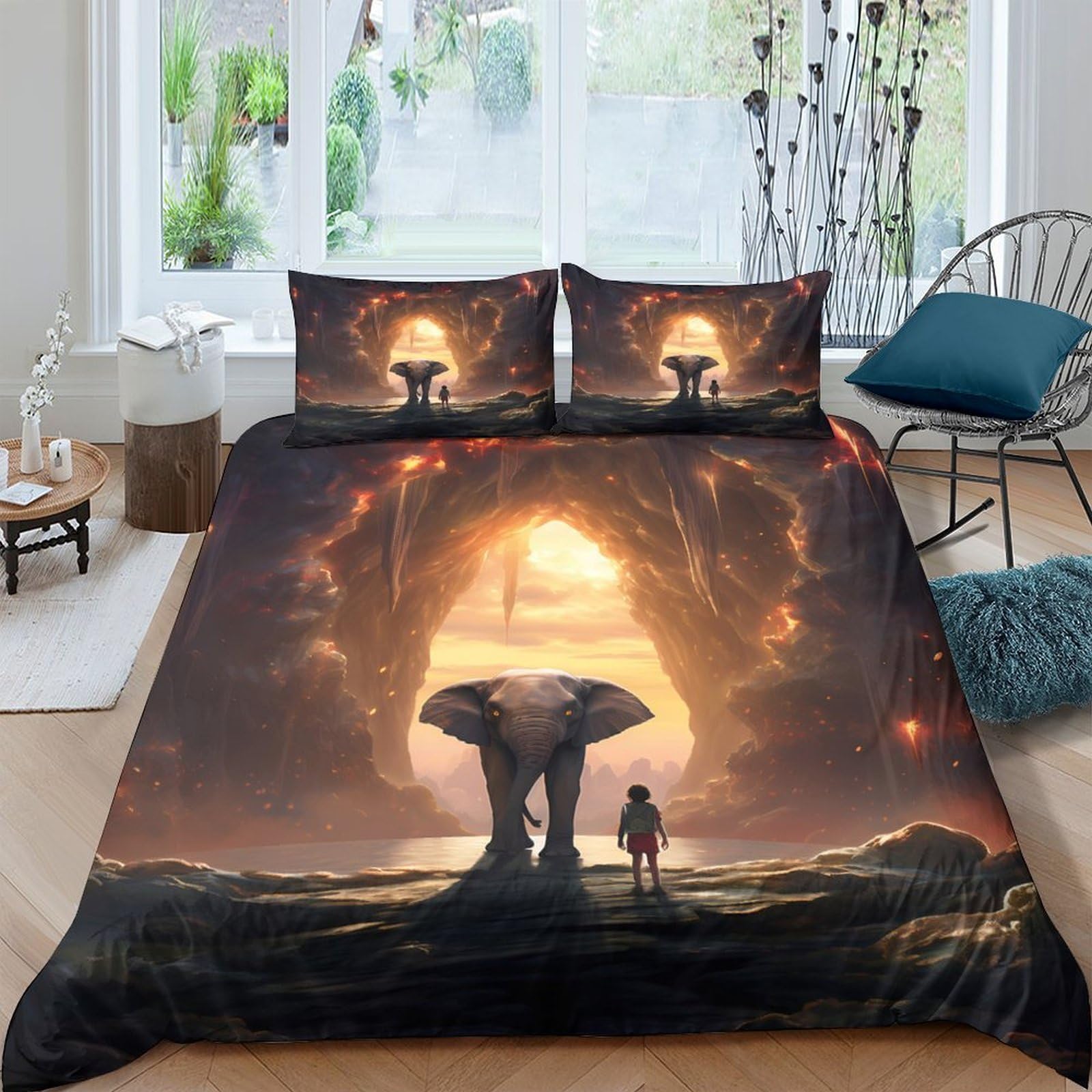 Ctjqhvkz Style-6 3D Printed Fantasy Elephant Fitted Sheet Microfiber Soft Decor Sunset Forest Bed Cover For Bedroom Guest Room Single（135X200cm）