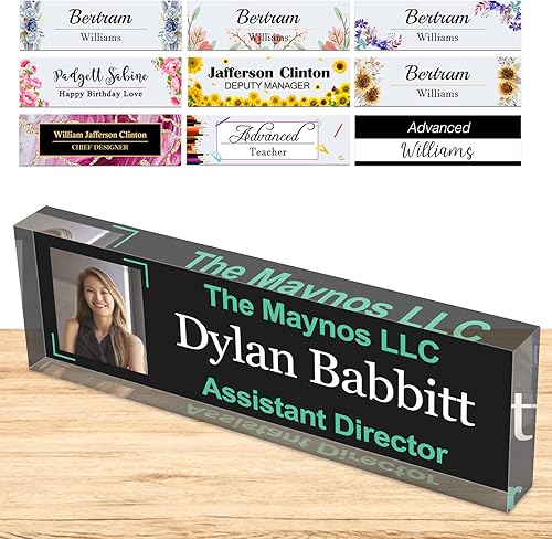 Placa de nombre personalizada para escritorio, placas de nombre personalizadas para hombres y mujeres, girasol de teatro con logotipo de negocios,