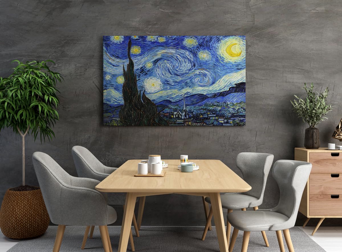 La Noche Estrellada | Vincent van Gogh | Post-impresionismo | Cuadro Canvas Wall Art | Impresion Giclee lienzo algodon puro | Bastidor 3cm