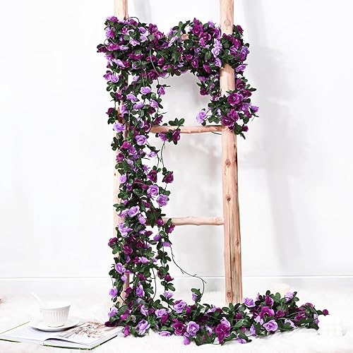 Miniatura 7 de BLEUM CADE 12 guirnaldas de flores artificiales de 98.4 pies para dormitorio, lindas vides colgantes de flores falsas, guirnalda floral para