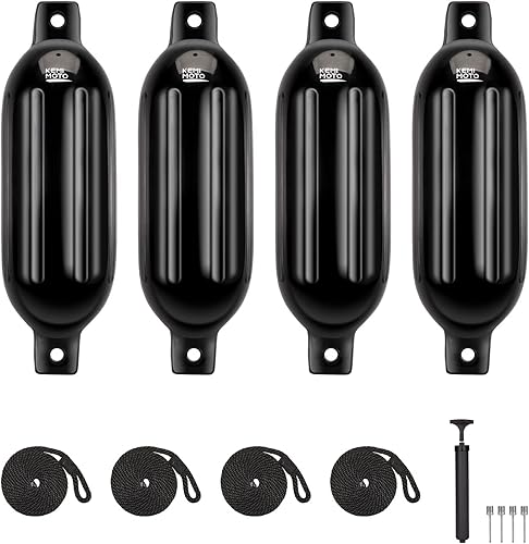 KEMIMOTO Guardabarros de lancha para lancha de 15 a 35 pies, paquete de 4 defensas inflables para lancha con 4 cuerdas, parachoques de barco para