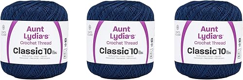Aunt Lydia Classic Navy Crochet - 3 unidades de 350y1,049.9 ft - Algodón - Calibre 10 - Crochet