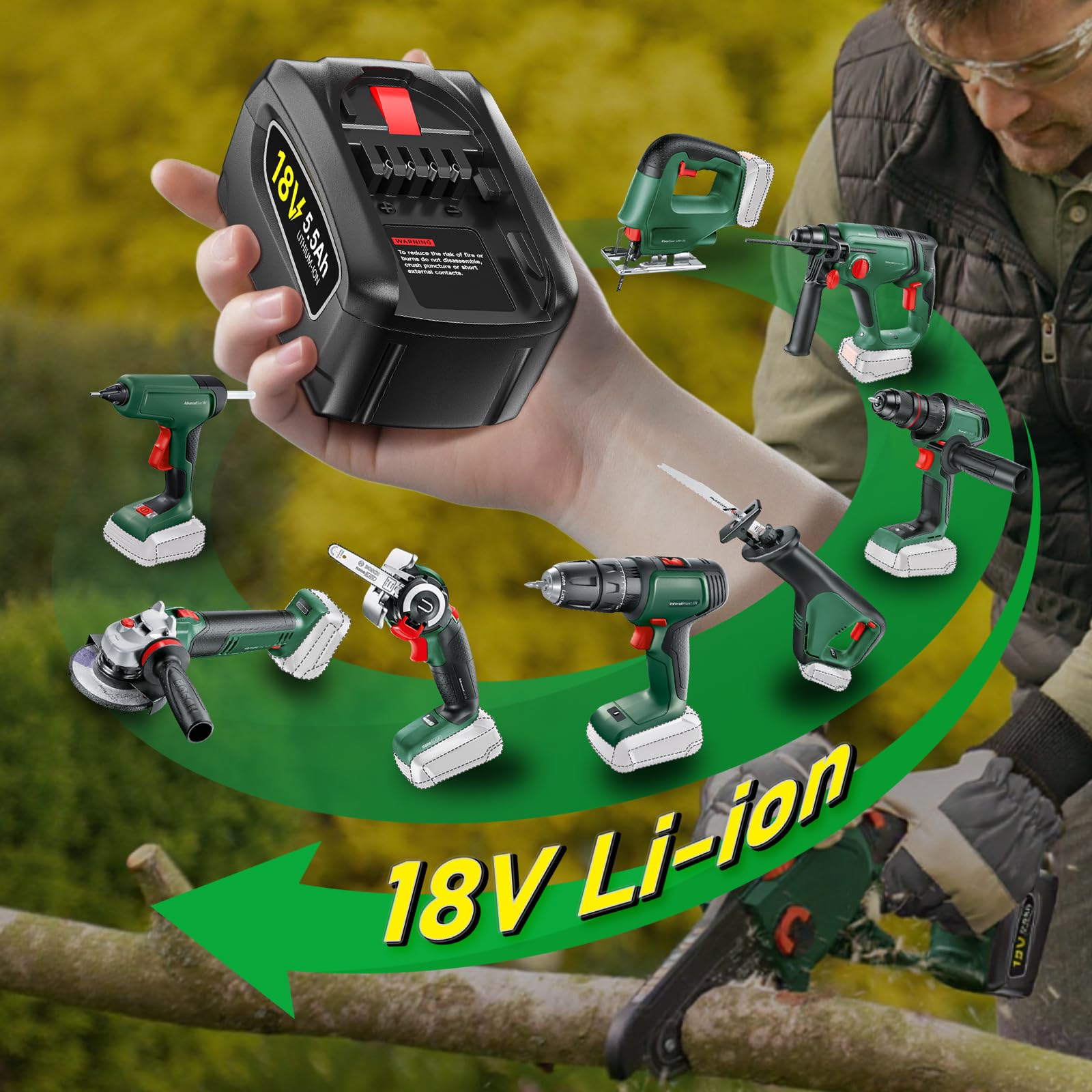 CITYORK 5500mAh 18V Batterie de Rechange pour Bosch PBA PSB PSR, pour 18V Outils Green Maison & Jardin 18VSystem AL1880CV AL1810CV AL18815CV AL1830CV (Non avec la série Bosch Unlimited)
