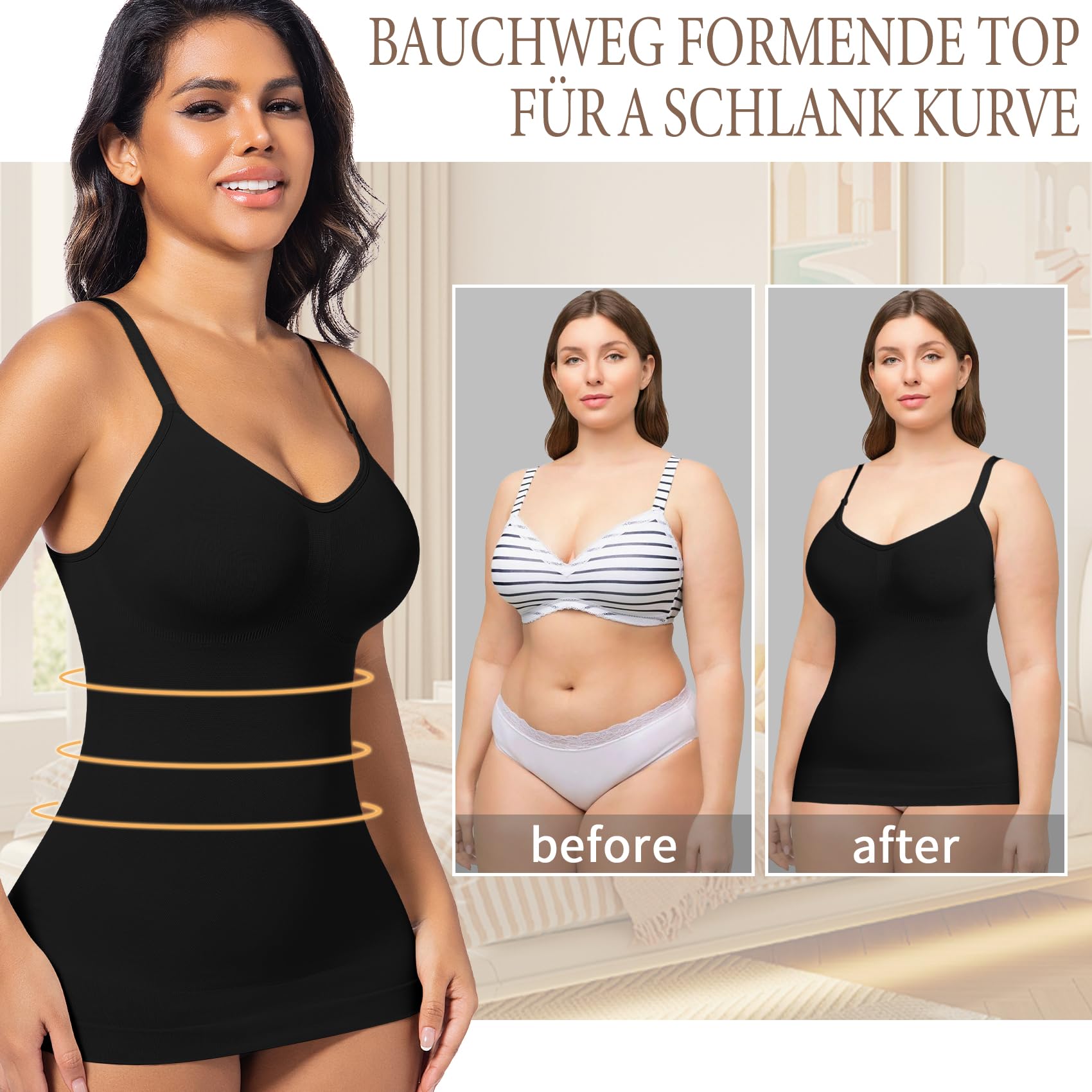 ONEW Shapewear podkoszulek damski, wyszczuplający brzuch, podkoszulek modelujący podkoszulek z ramiączkami spaghetti