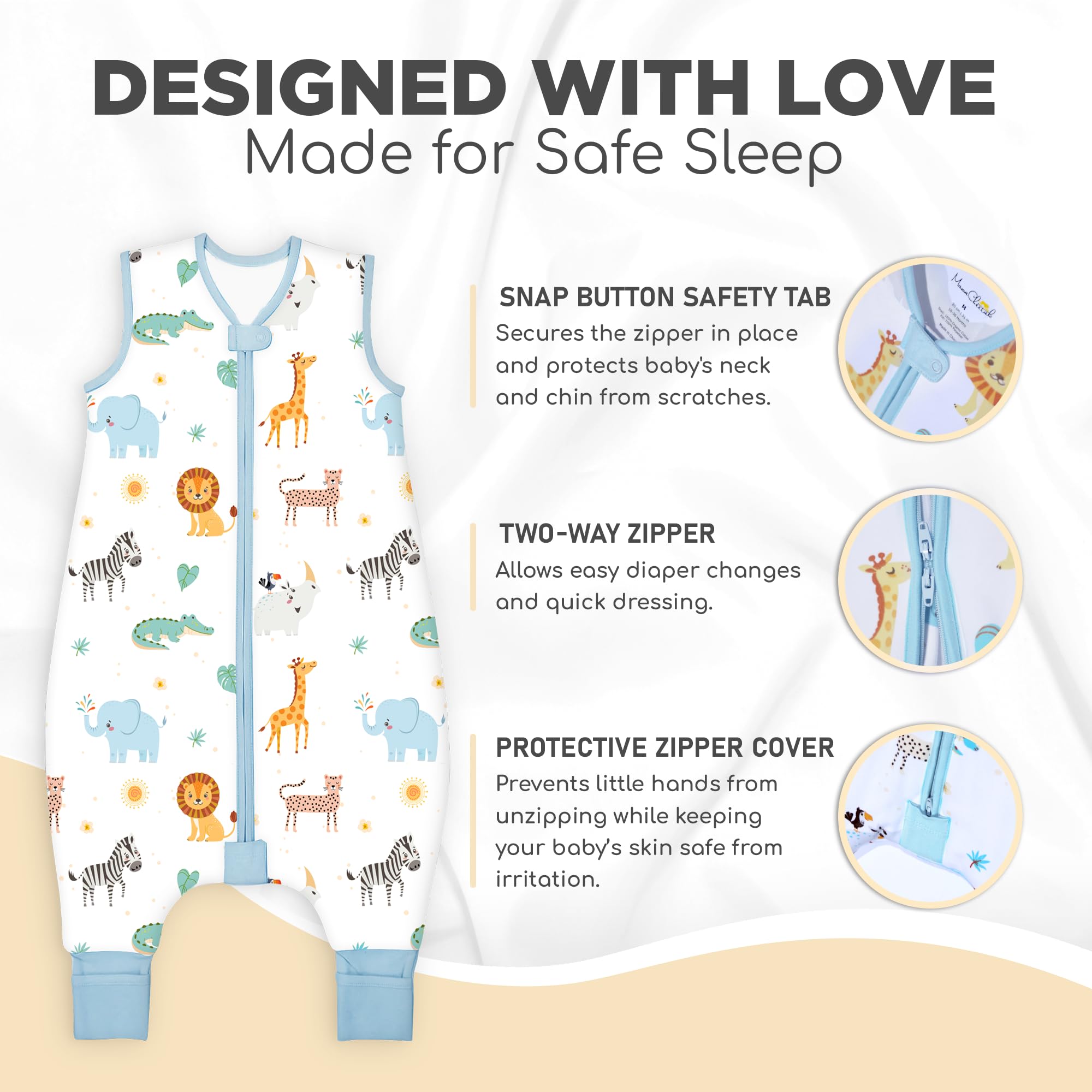 Mama Cheetah Toddler Sleep Sack with Feet, 6-18 Month, 2.5 TOG Organic Cotton Baby Sleeping Bag with Legs - Image 3