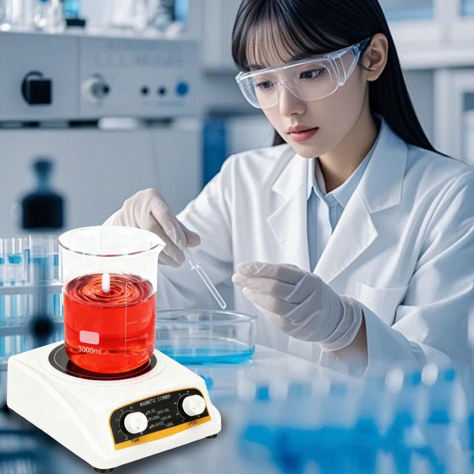 Brrnoo Agitatore Magnetico da Laboratorio 150-2200 Giri/min Miscelatore con Piastra di Agitazione con capacità di 1000 Ml Promemoria Cicalino Timer Motore 8 W per (Spina europea 100-240V)