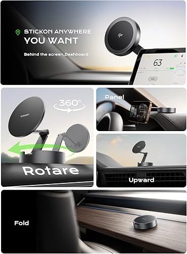 Miniatura 4 de THREEKEY Qi2 - Cargador de montaje en auto MagSafe certificado para automóvil, cargador inalámbrico para automóvil, cargador magnético de 15 W,