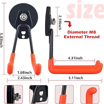 ULIBERMAGNET Magnetic Power Tool Organizer,Cordless Drill Garage Hook Heavy Duty,Large & Strong Manget with Hooks for Garage,Workshop Organization,2 Pack Hooks for Drill,Garden Tool(Orange)