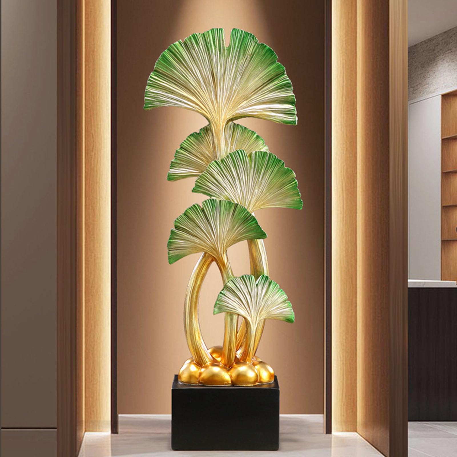Żywica Liść miłorzębu Feng Shui Decor-Złoty jesienny liść i ozdoba na biurko na szczęście, długowieczność i pozytywną energię Prezent do domowego biura,Green