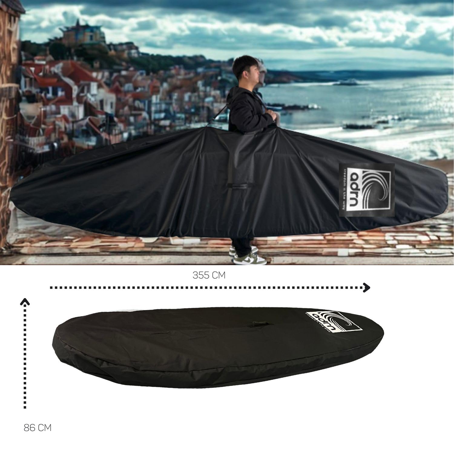 ADRN Housse de Protection pour Stand Up Paddle avec Sangle intégrée- Polyester Noir