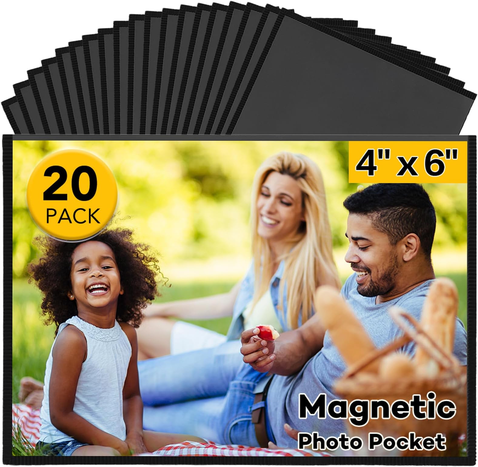 YixangDD 20 Pack Magnetic Picture Frame, 4 x 6 Inches Fridge Magnetic Photo Frames, Magnetic Photo Frames for Refrigerator, Home, School, Office (Black)