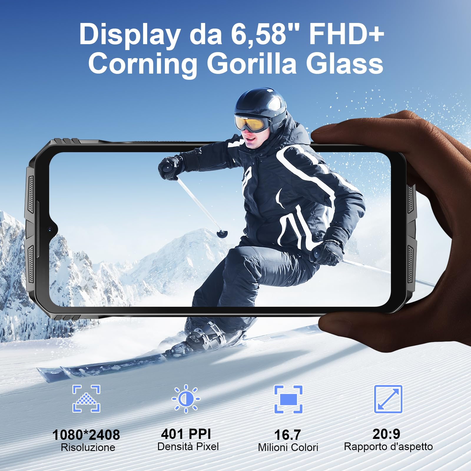 S Cyber Smartphone Rugged 4G, 10800mAh, 256GB, IP68 IP69K Dual SIM | Display FHD+ 6,58", Android 14, 8GB+12GB RAM, memoria 256GB, fotocamera 50MP, MIL-STD-810H, NFC, sblocco impronta e viso
