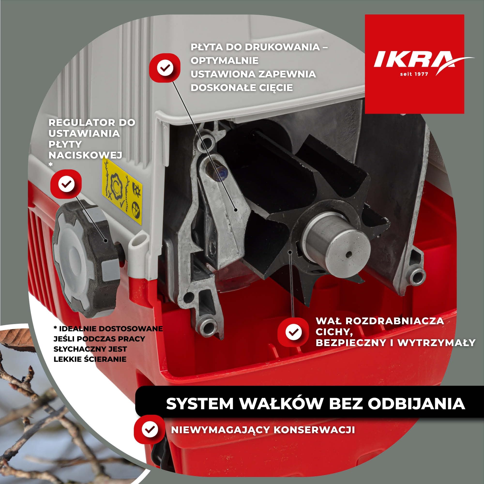 IKRA Rozdrabniacz do gałęzi elektryczny ILH 3000S, gałęzie do 44mm | Mocny silnik 3000W, cichy, solidny i łatwy w utrzymaniu, automatyczny wciąg gałęzi oraz bieg wsteczny