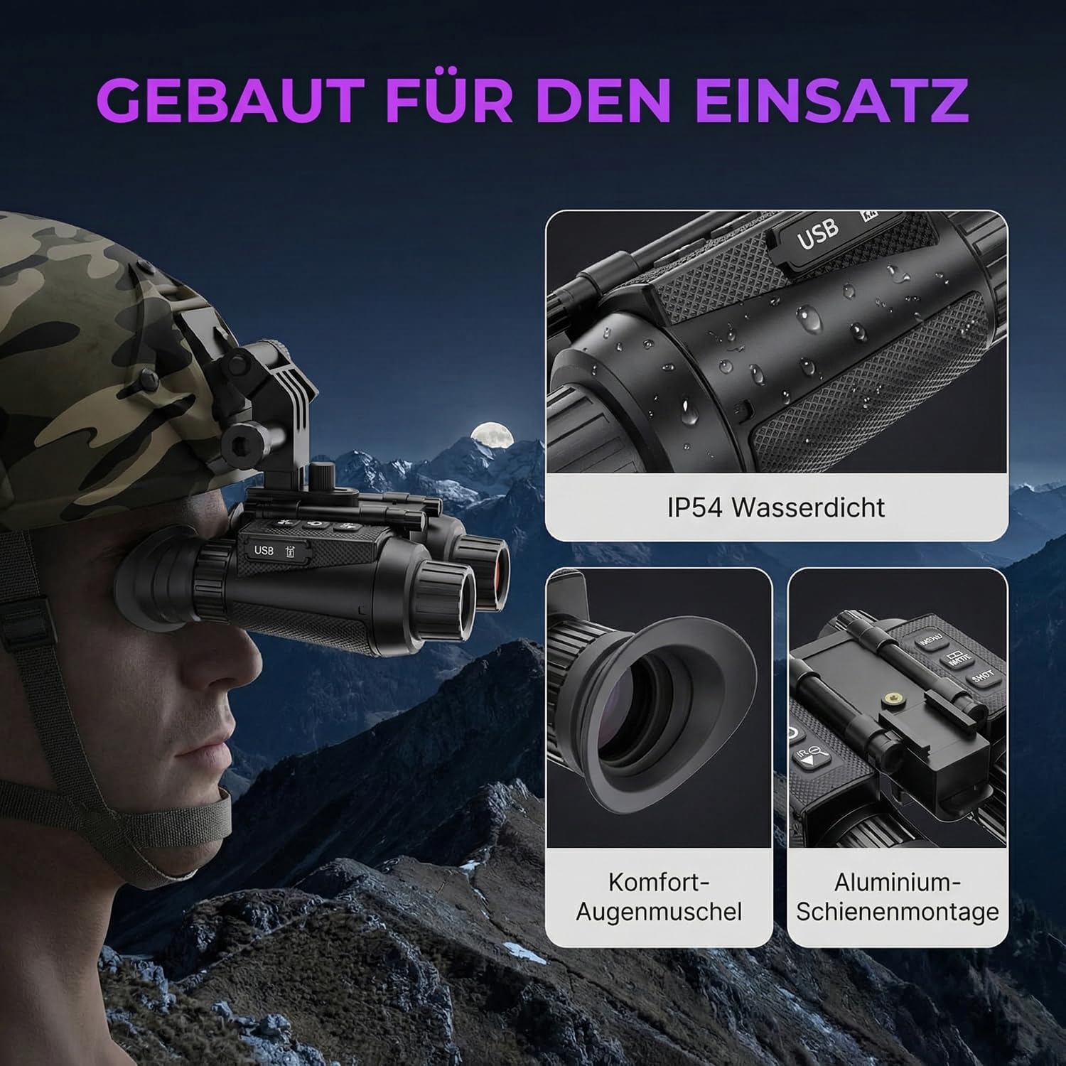 Nachtzicht Verrekijker op Het Hoofd met 3D-Zichteffect, 8x Zoom Volledig Onafhankelijk aan te Passen 4K HD-Video-Opname Infrarood Verrekijker voor Observatie van Wilde Dieren, 32G-Kaart