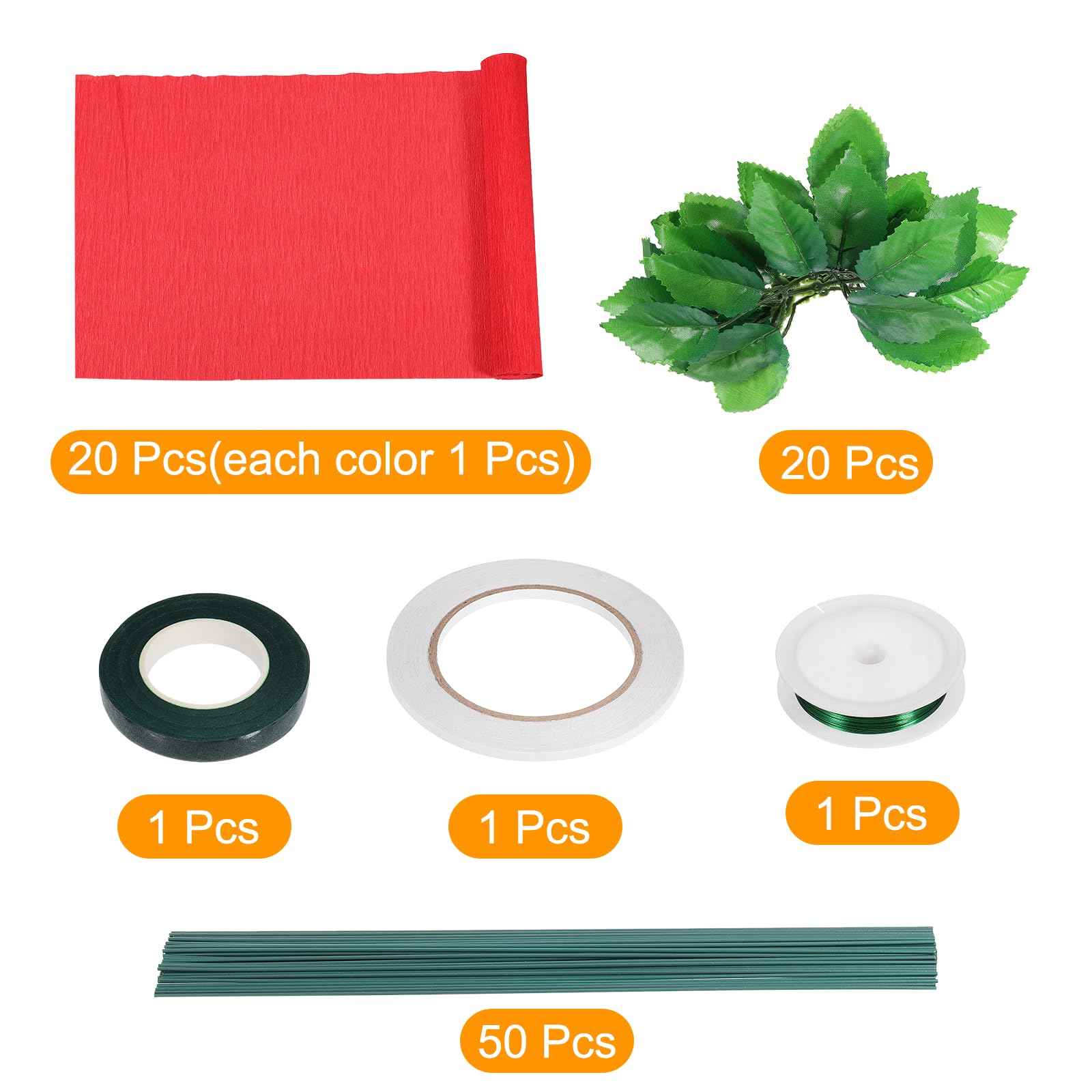 QUARKZMAN 20 kolorów papier do kwiatów kreacja 8,2 stóp x 10 kolorowych krepy, papier rolkowy, kwiaty DIY zestaw z kwiatami, żelazny drut łodyga, liście wstążka na urodziny ślub dekoracja