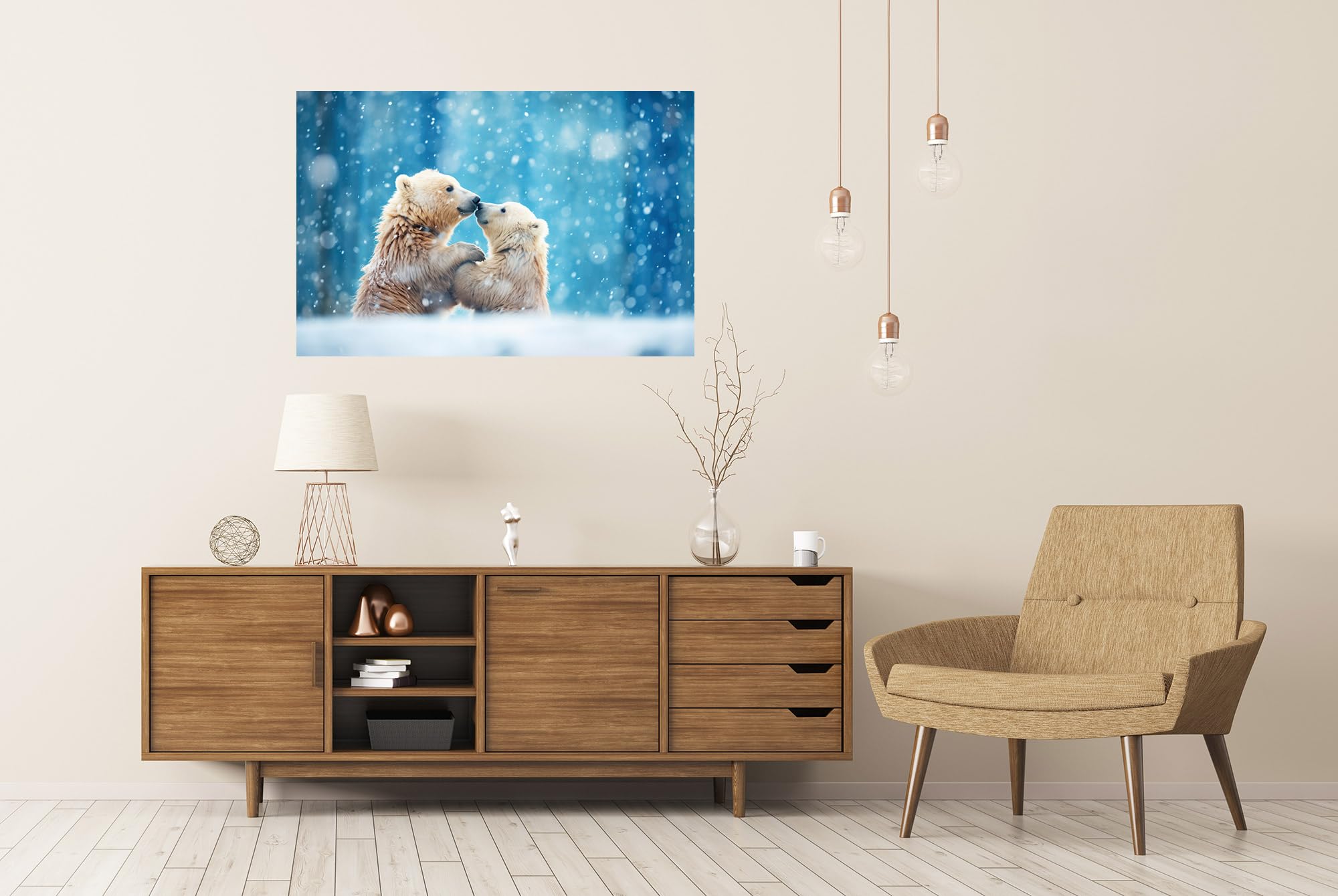 islandburner Prime Poster Dos Jóvenes Osos Polares En La Nieve Bajo Cielo Azul Día De Invierno - Póster 130 x 90 cm