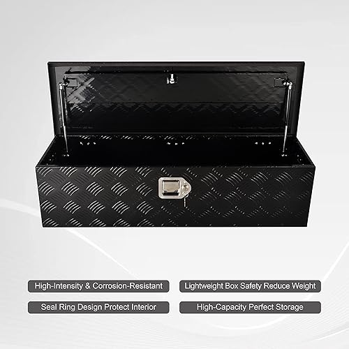 Miniatura 7 de Caja de herramientas de aluminio resistente de 39 pulgadas, caja de herramientas para camioneta, automóvil, remolque, al aire libre, caja de