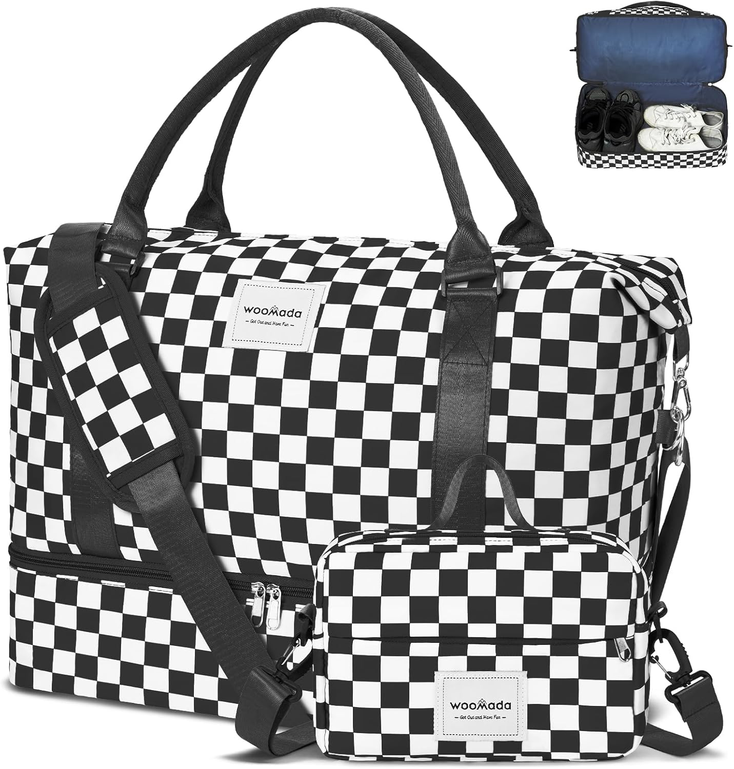 WOOMADA Weekender Overnight Bag for Women, Shoulder Travel Duffel with Shoes Compartment,Gym Bag with Toiletry Bag