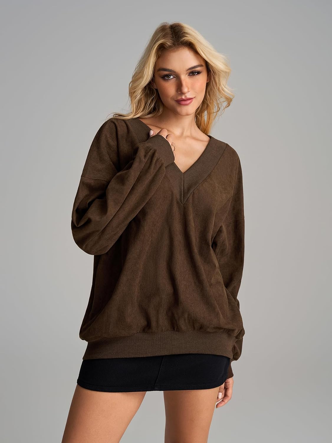 KUTUMAI Women Oversized Pullover Sweatshirts V Neck Fall Trendy Knit Cozy Sweater Top Winter Clothes Fashion Outfits - Image 2