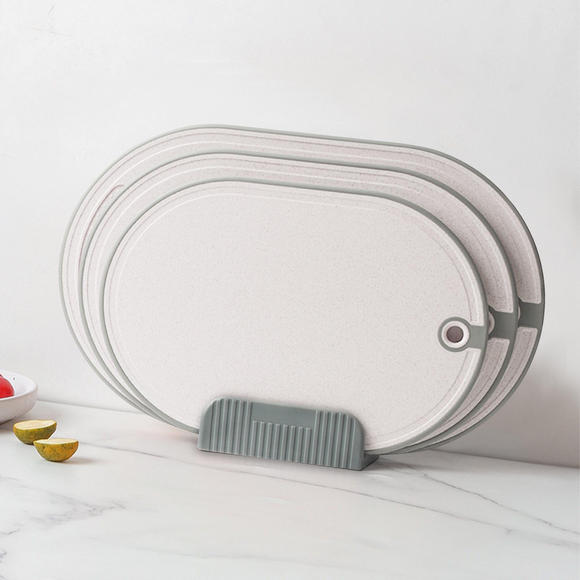 Tagliere 3 pezzi in Paglia di Grano, Cutting Board, Tagliere con Scanalature per Succo, Maniglie Antiscivolo, Fori per Appendere e Base, Tagliere da Cucina senza BPA