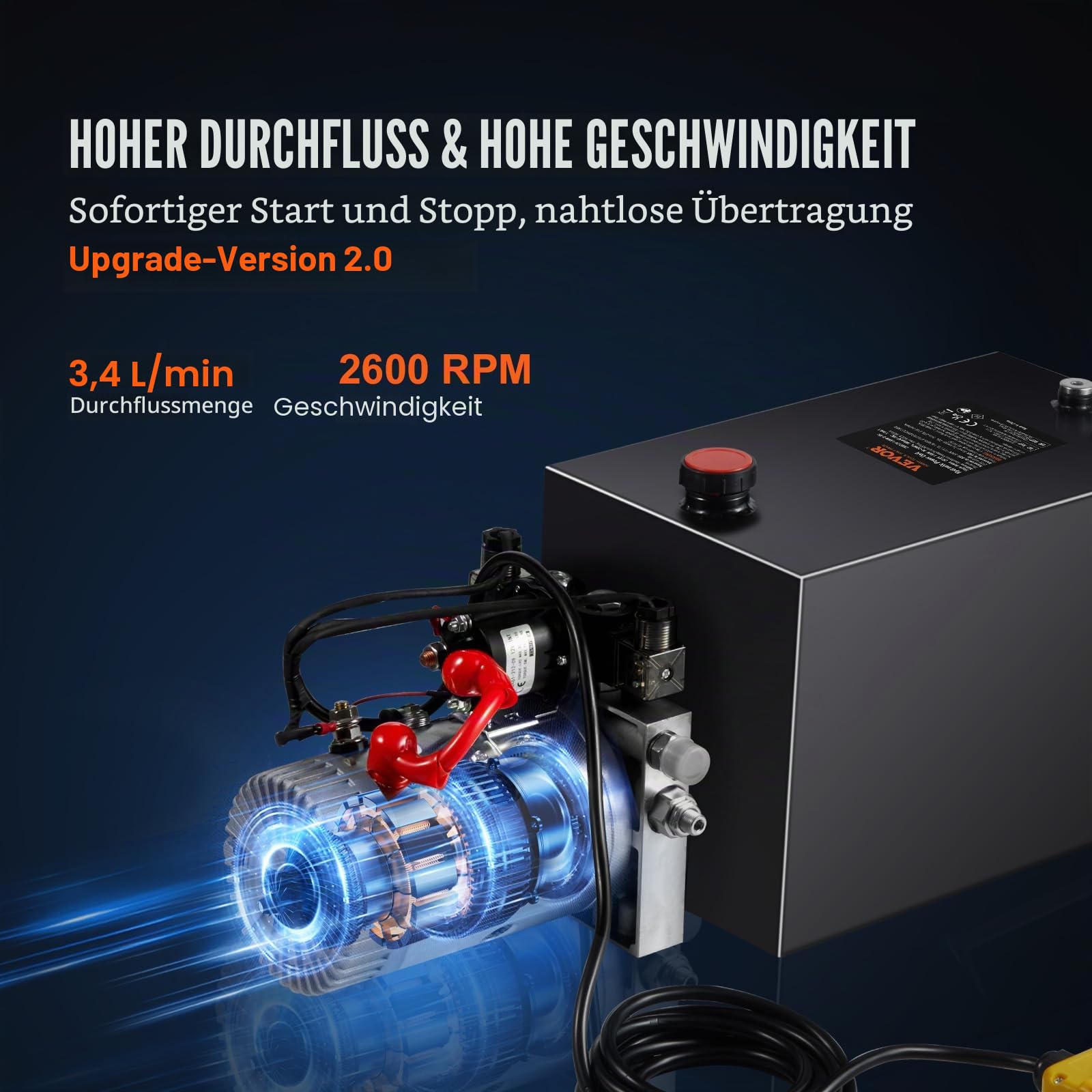 VEVOR Hydraulikpumpe Hydraulikaggregat 12V 14L Hydraulikaggregat 1600 W, Doppelwirkende Hydraulikpumpe Hydraulic Power Pack, 3,75 Gal Tank Hand Pump Hydraulikaggregat, für Aufzüge, Gabelstapler usw.