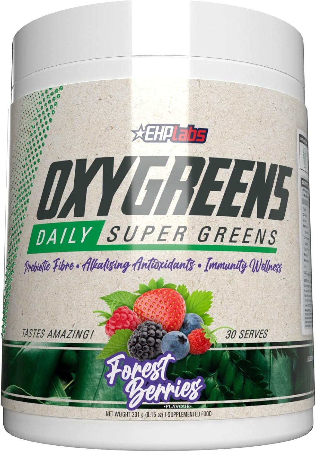 OxyGreens by EHPlabs - Daily Super Greens Powder, Spirulina Herbal Supplement with Prebiotic Fibre, Alkalizing Antioxidants & Immunity Wellness, 30 Serves (Forest Berries) : Health & Household