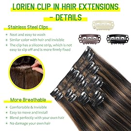 LORIEN Clip in Hair Extensions Real Human Hair, 14 Inch 80g, 1B/6 Natural Black to Chestnut Brown, Clip in 100% Brazilian Remy Human Hair Extensions 8pcs Per Set with 18 Clips Double Weft