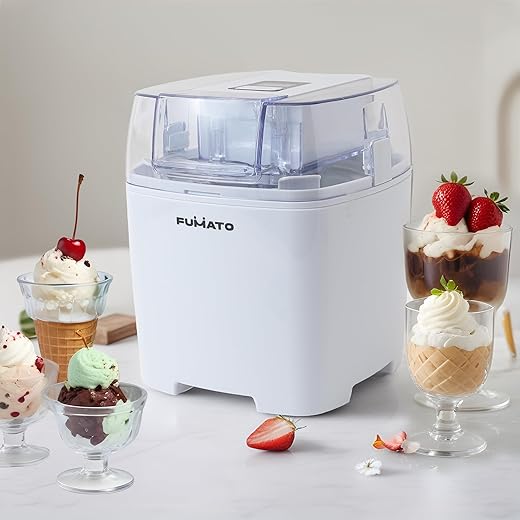 FUMATO Ice Cream Maker for Home 1.5 Litres | Slushy Maker, Sorbet, Frozen Yogurt and Ice Cream Machine with LCD Display- White