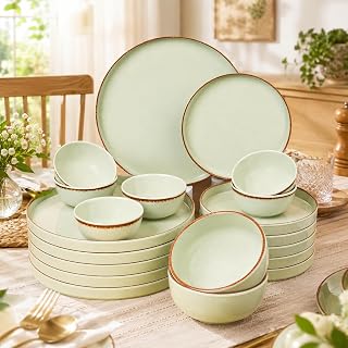 MARKET 99 Heavy-Duty Melamine Plato Dinner Set – 20 Pcs | Glossy Rusty Green Tableware…