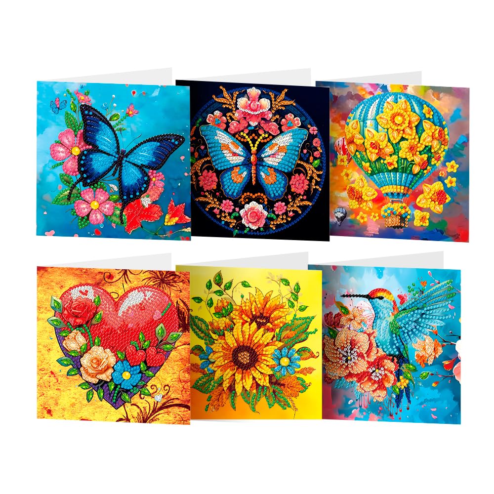 5D DIY Diamond Drawing Holiday Card/Painted Birthday Greeting Cards Kit,with Envelopes Special Shaped Gem Painting Card Art Craft for Thanksgiving Mother's Day (Butterfly and Emerald Bird)
