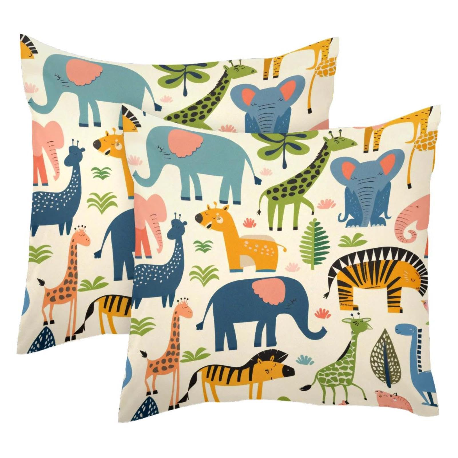 Housses de coussin velours 50x50 lavables motif zoo pour canapé