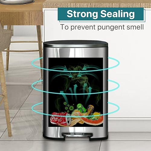 Miniatura 3 de Basurero de cocina de acero inoxidable de 16 galones, 60 litros, 13 galones, 50 litros, 10 galones40 L, con tapa y barril extraíble, cubo de basura