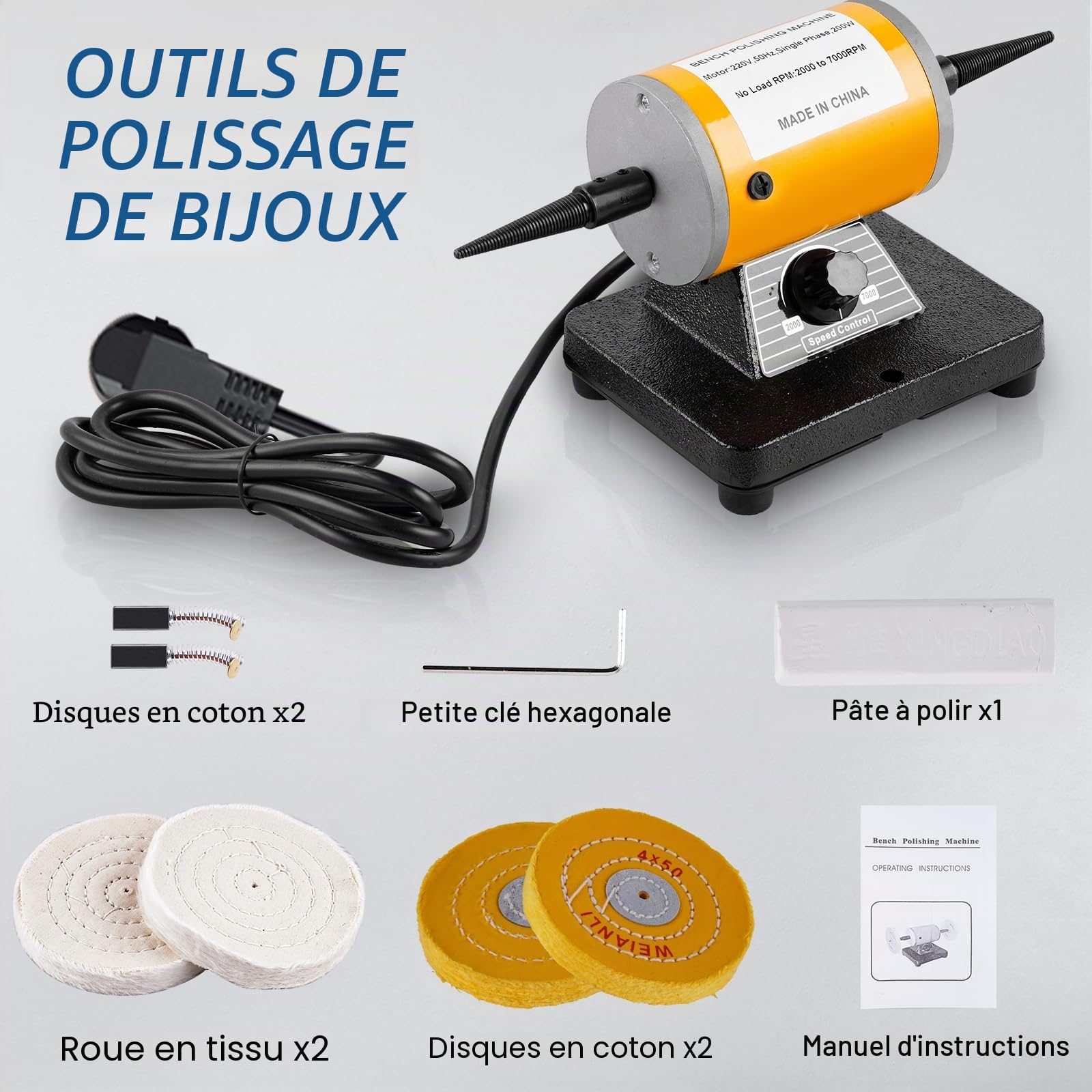 BAOSHISHAN Machine de polissage de tour de polisseur de banc polissant la polisseuse à vitesse variable de moteur 220V
