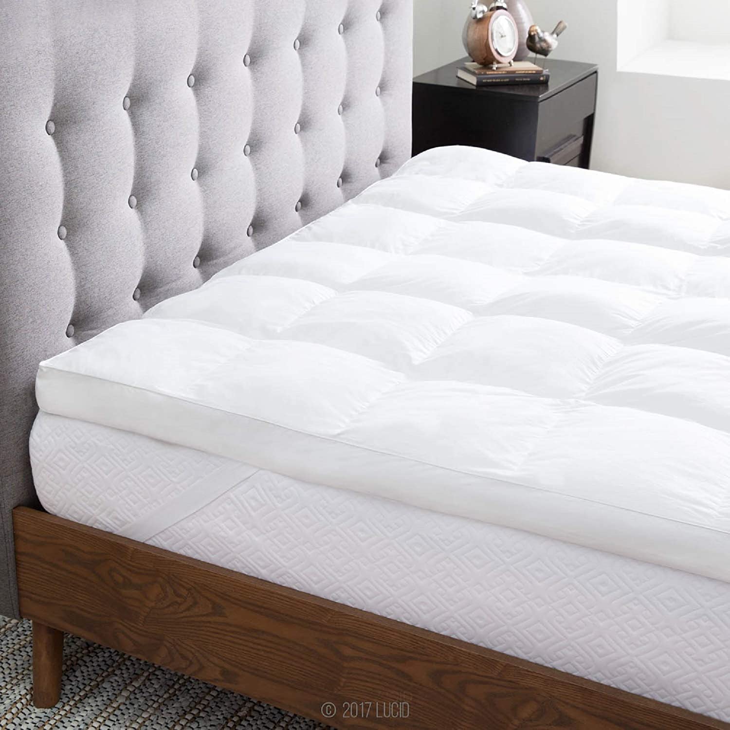 LUCID Topper para cama 160x200 cm ultrasuave de microfibra, Sobrecolchon acolchado, Grosor 7,5 cm, Funda de percal de algodón suave y transpirable, Oeko-Tex