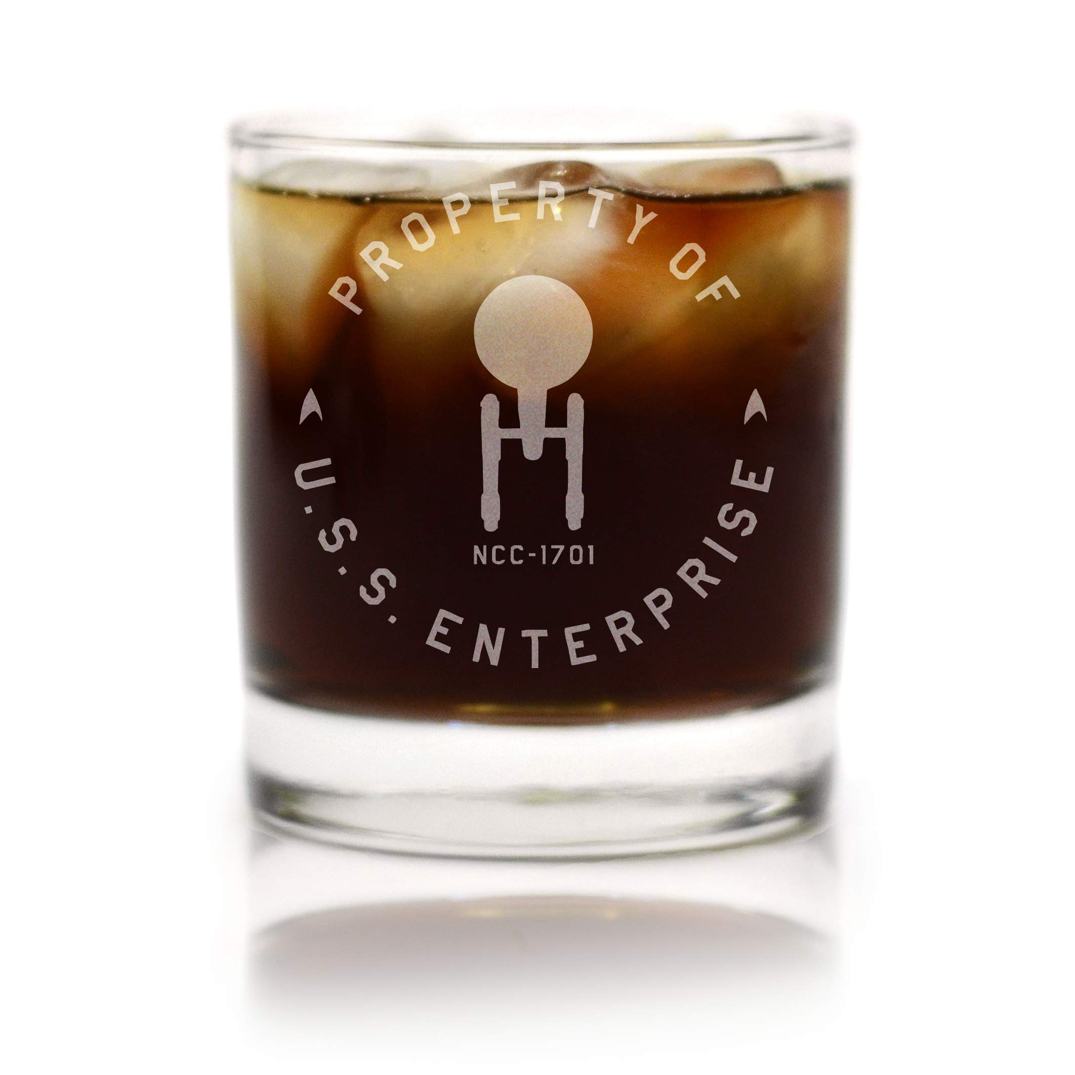 STAR TREK Property of The Original Series Etched Rocks Whiskey Glass - Officially Licensed, Premium Quality, Handcrafted Glassware, 11oz. - A Collectible Gift for Series Lovers